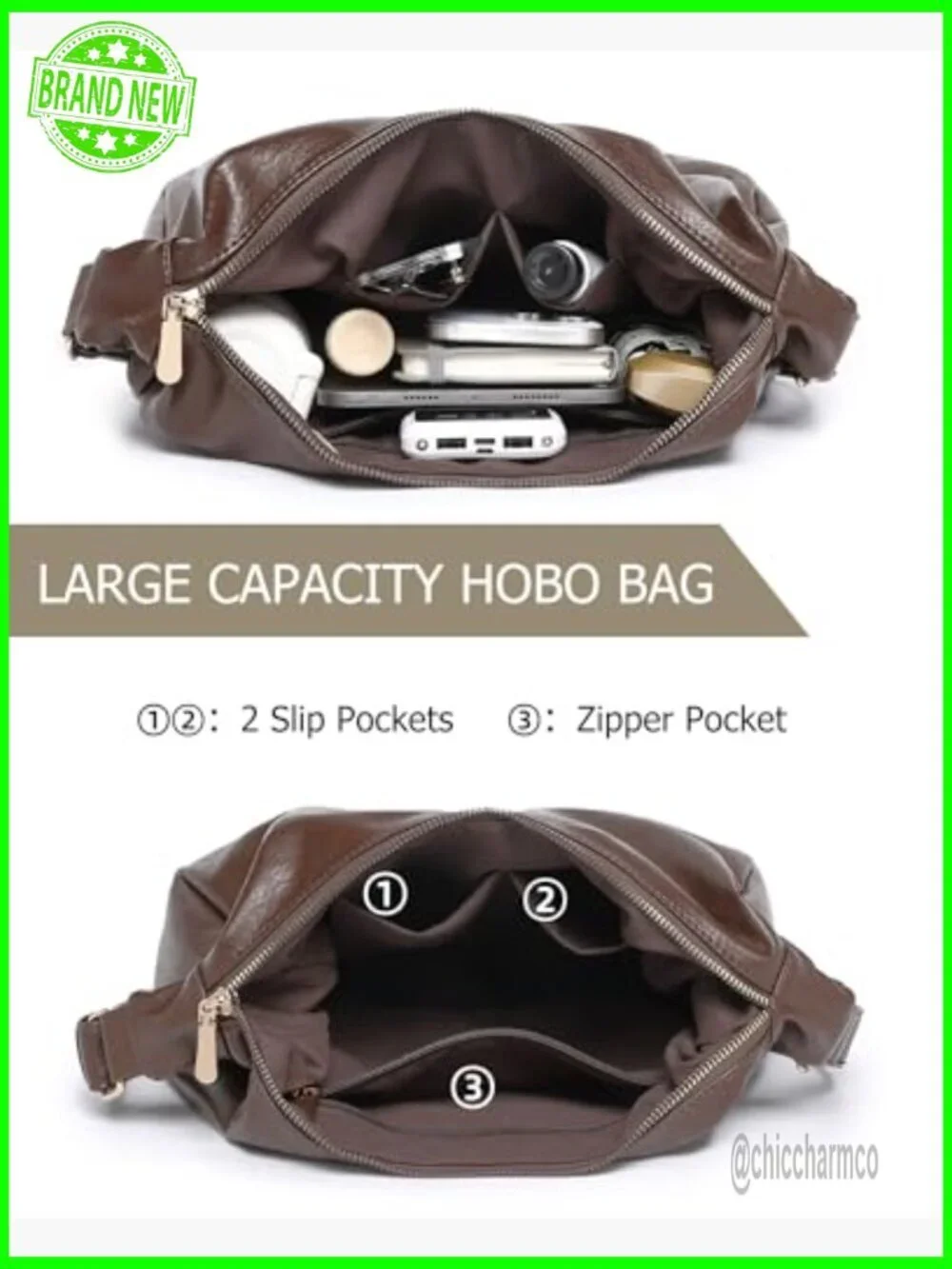 Soft Vegan Leather Hobo Bag with Adjustable Strap and Mini Purse